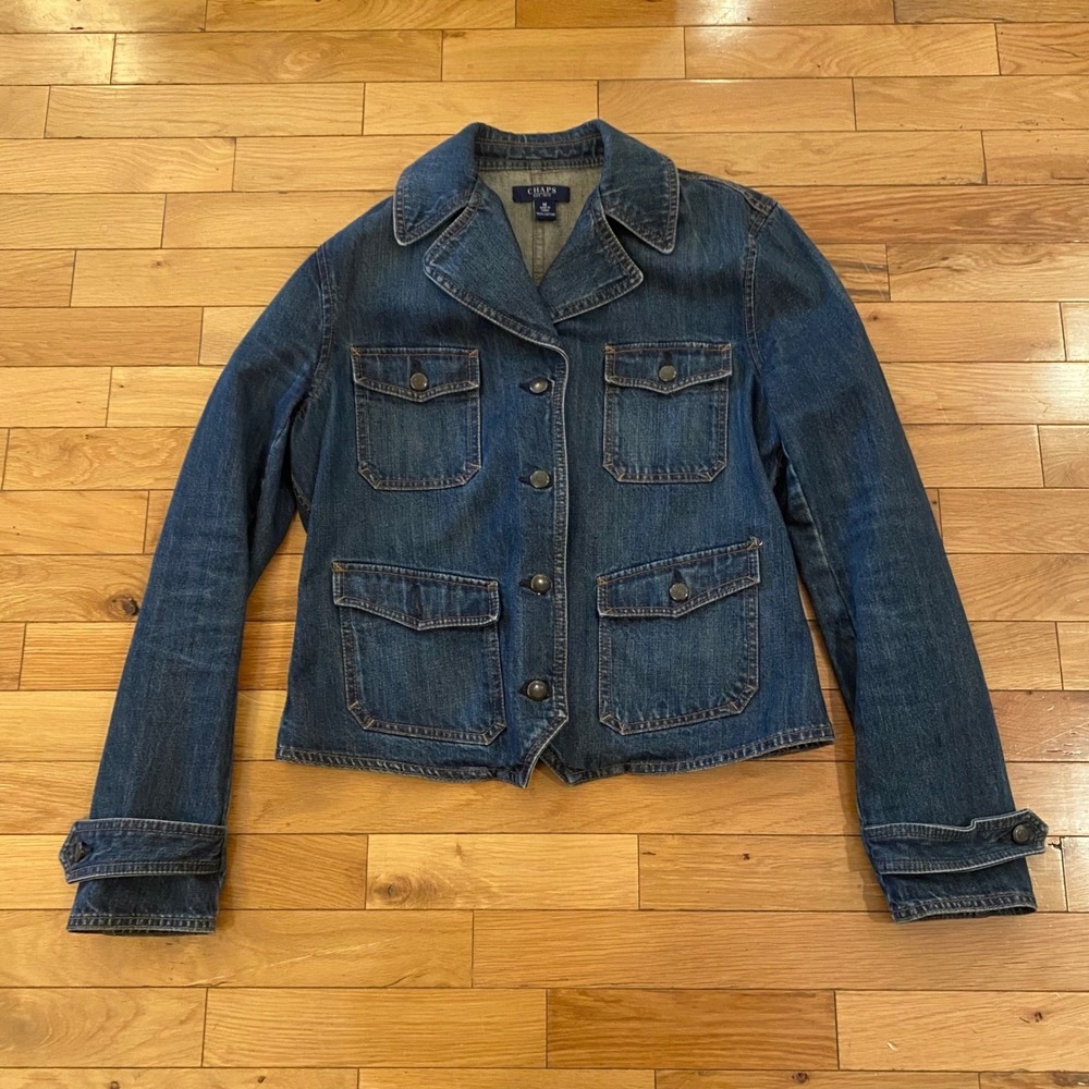 CHAPS Women's Denim Jacket‎ Medium Blue Cotton Trucker Hipster